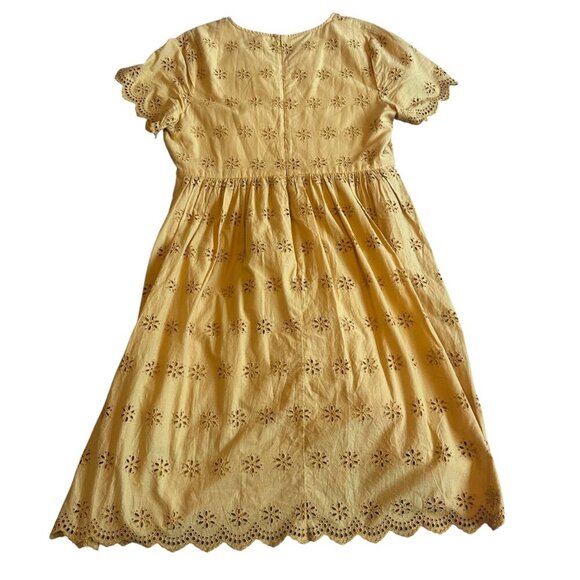 Madewell Scalloped Eyelet Midi Dress Golden Yellow Floral Size 14 Women's NWT - Picture 6 of 11